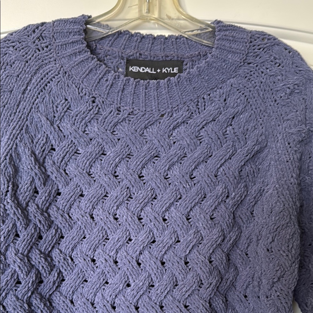 Kendall & Kylie Blue Cable Knit Crew Neck Sweater